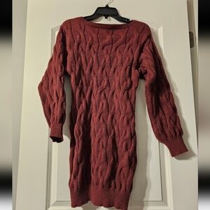 SHEIN Red Crew Neck Cable Knit Sweater